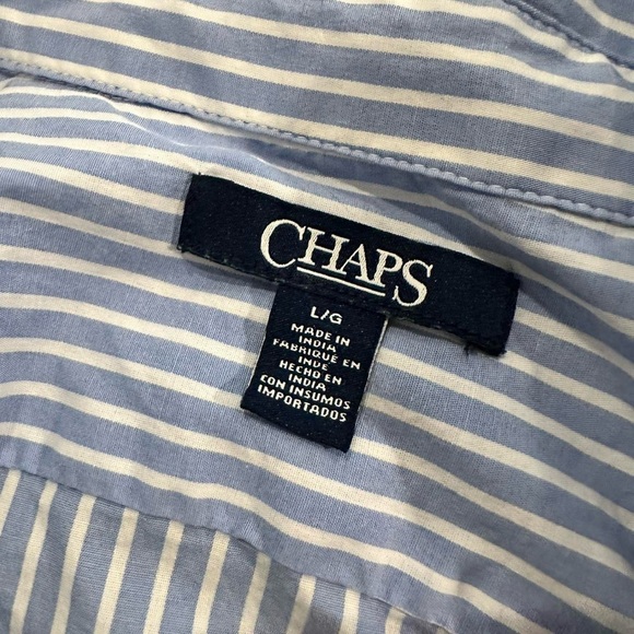 Chaps Blue & White Striped Button-Down Shirt Women's Large - Picture 4 of 5